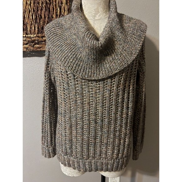 Chicos Sweater Gold Brown SIlver 1 Medium NWT Open Weave - Picture 5 of 8